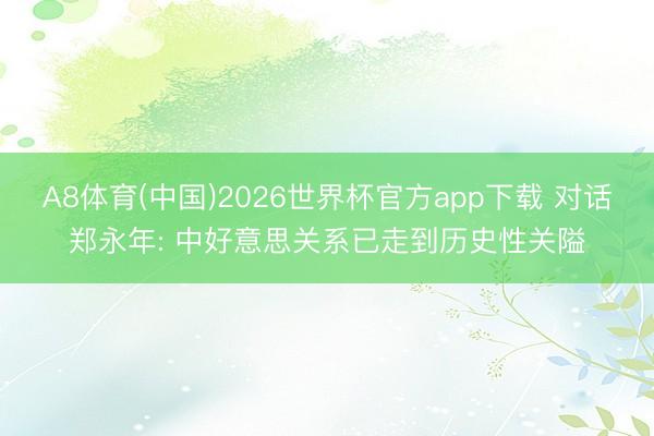 A8体育(中国)2026世界杯官方app下载 对话郑永年: 中好意思关系已走到历史性关隘