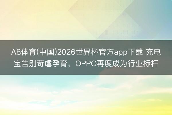 A8体育(中国)2026世界杯官方app下载 充电宝告别苛虐孕育，OPPO再度成为行业标杆