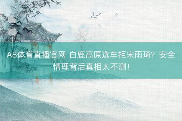A8体育直播官网 白鹿高原选车拒宋雨琦？安全情理背后真相太不测！