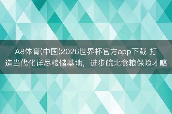 A8体育(中国)2026世界杯官方app下载 打造当代化详尽粮储基地，进步皖北食粮保险才略